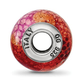 Sterling Silver Python Glass Bead with Italian Pink & Orange Design, Polished Finish